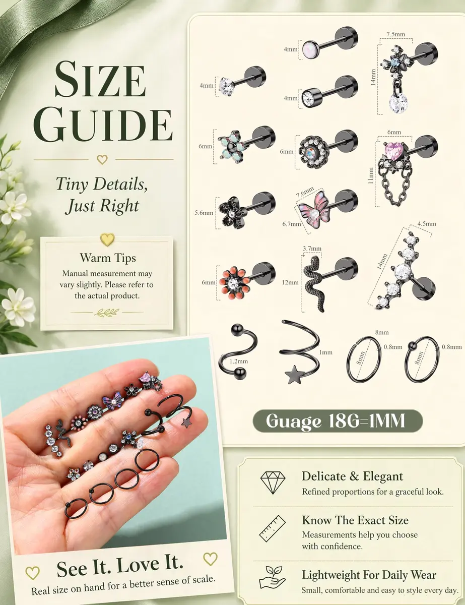 LOYALLOOK 18pcs Cartilage Earring Set Black Tone | Minimalist Look for Multiple Piercings - view 6