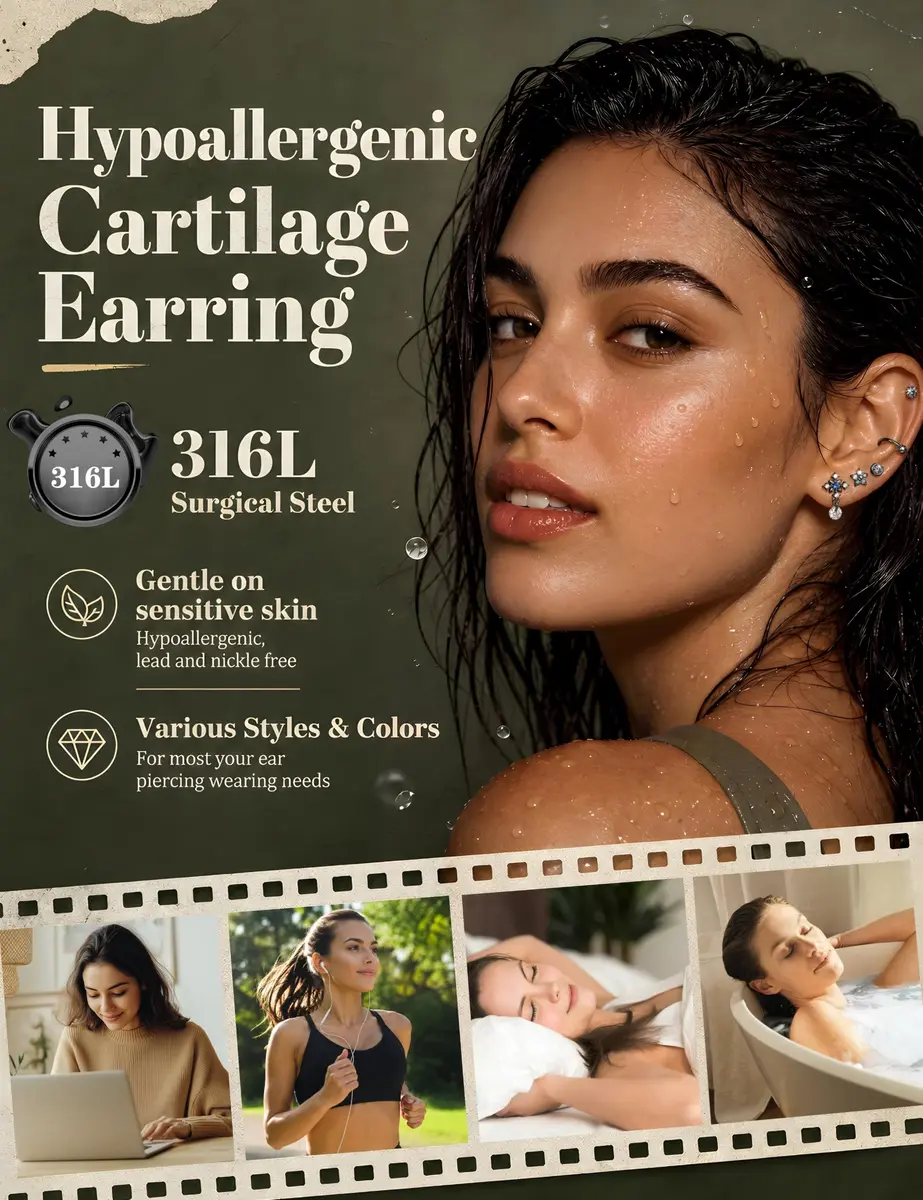 LOYALLOOK 18pcs Cartilage Earring Set Black Tone | Minimalist Look for Multiple Piercings - view 3