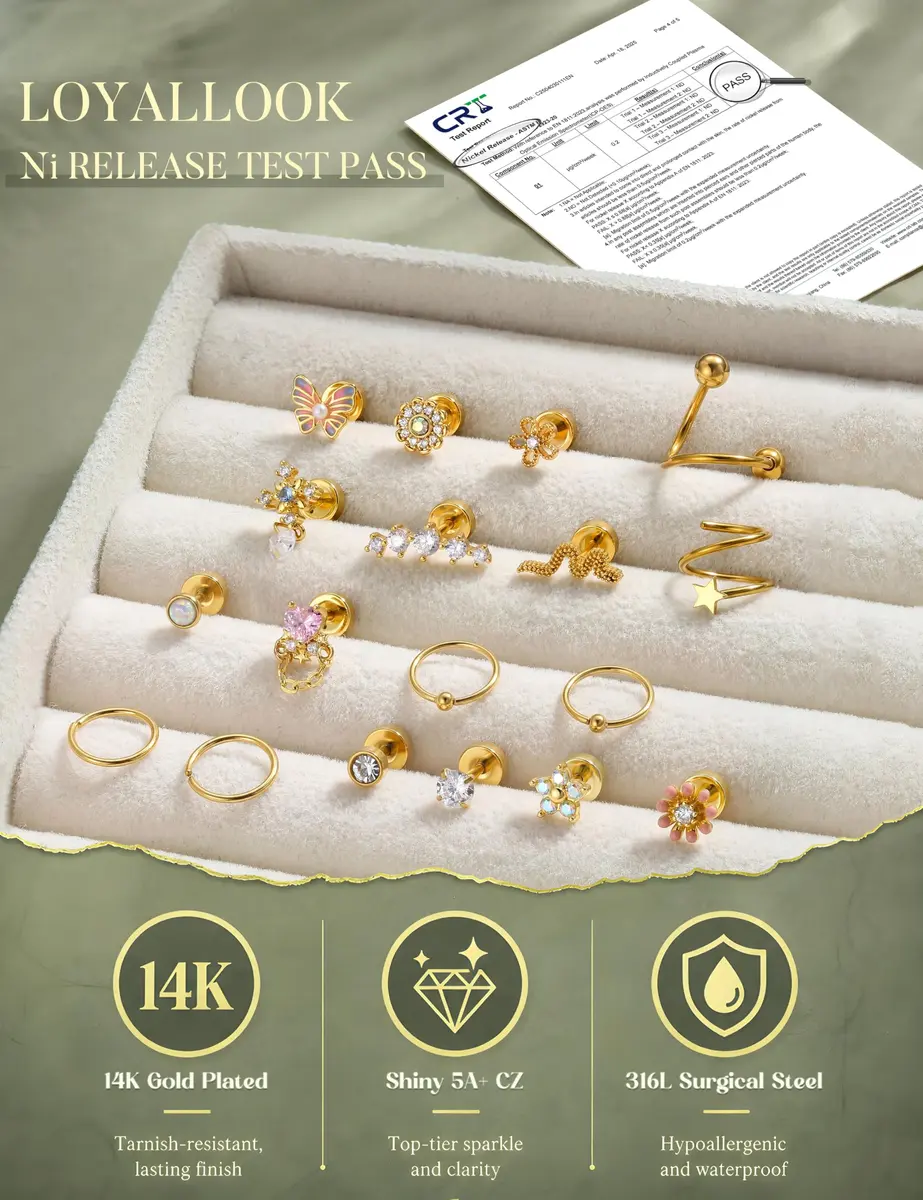 LOYALLOOK Cartilage Earring Stud for Women 14K Gold Plated Opal Flat Back Earrings | Multi-Purpose, Hypoallergenic, 8mm - view 5