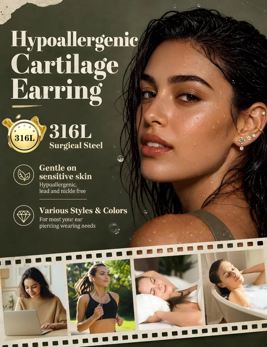 LOYALLOOK Cartilage Earring Stud for Women 14K Gold Plated Opal Flat Back Earrings | Multi-Purpose, Hypoallergenic, 8mm - view 3
