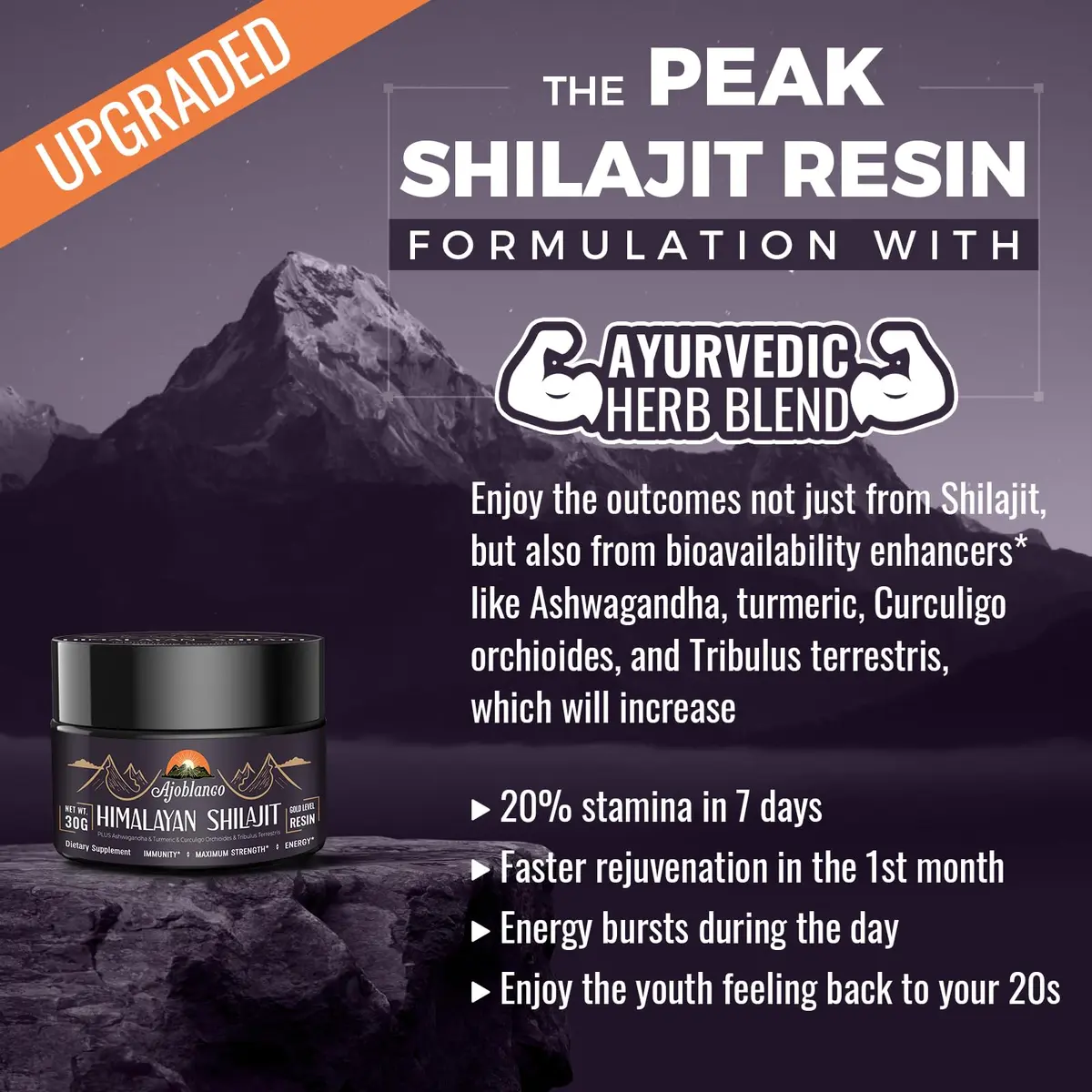 Ajoblanco 600mg Himalayan Shilajit Resin | Organic Ayurvedic Energy & Immunity Support (120 chars) - view 4