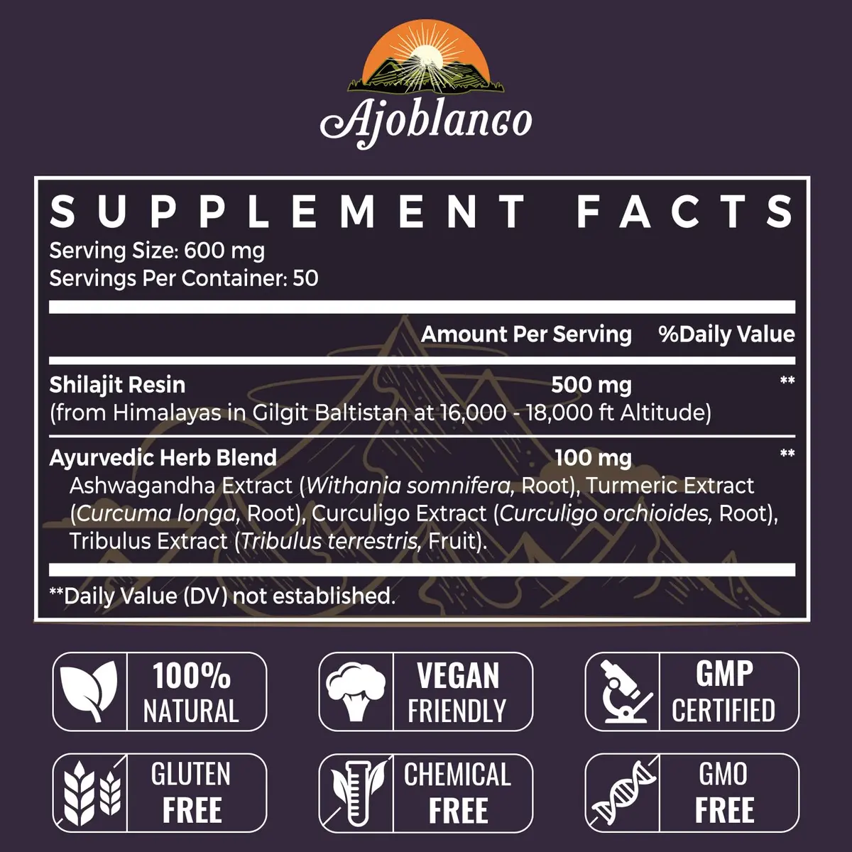 Ajoblanco 600mg Himalayan Shilajit Resin | Organic Ayurvedic Energy & Immunity Support - view 2