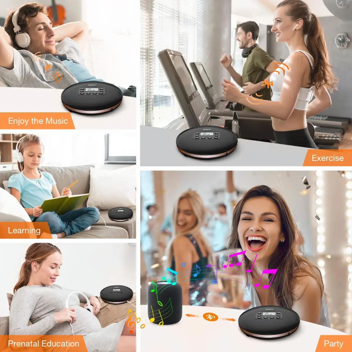 QDZ CD711T Portable CD Player with Bluetooth, USB Rechargeable, 12-Hour Playback | 15.6 cm (5.63 in) Discman with Anti-Shock - view 6
