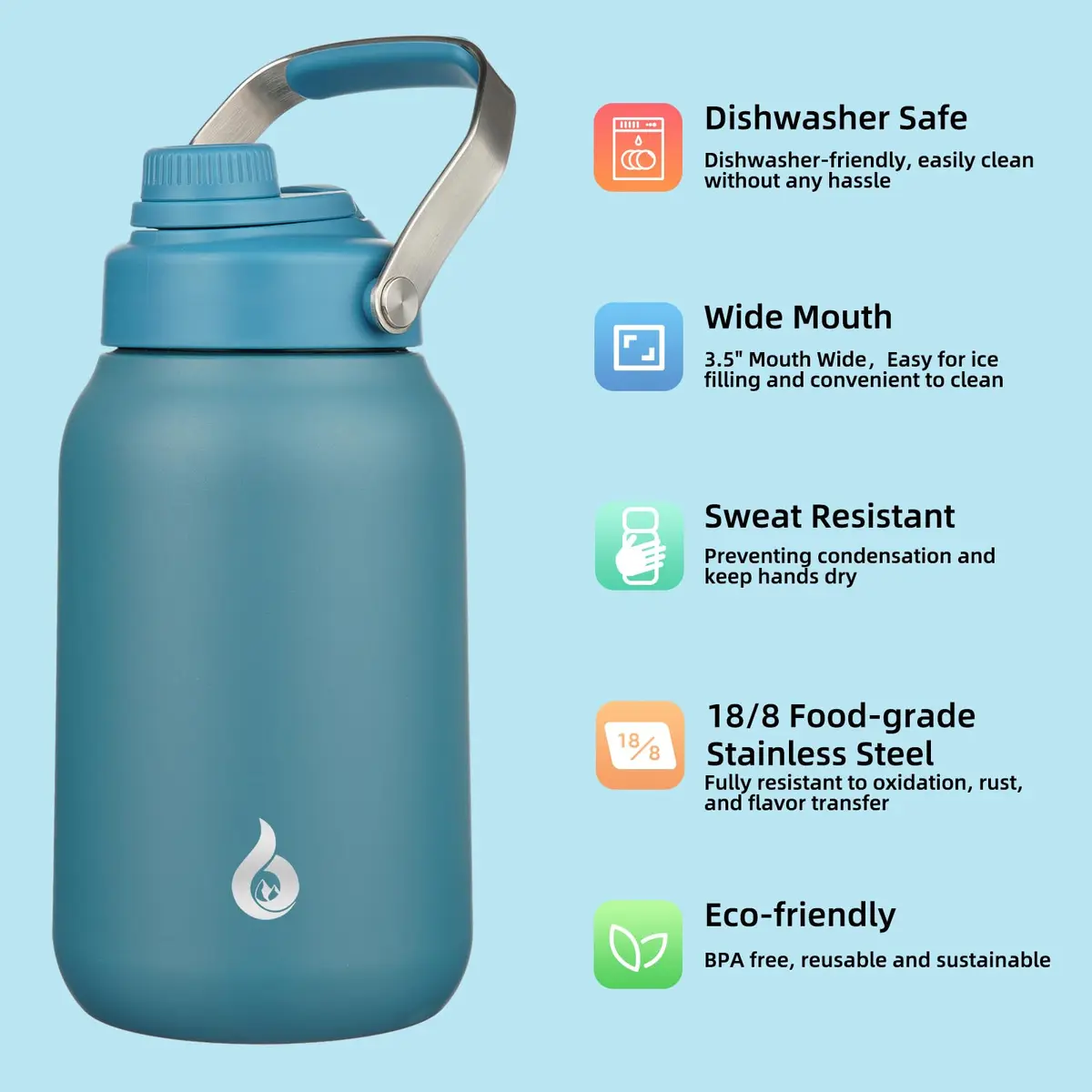 BJPKPK 64oz Insulated Water Bottle | Double Wall Stainless Steel, Leakproof, BPA-Free, 24H Cold/12H Hot - view 2