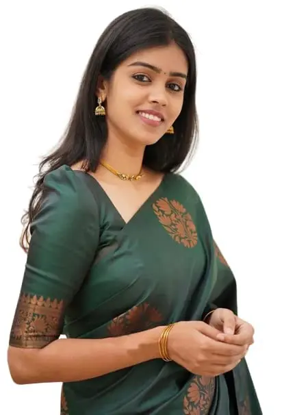 Yashika Women's Banarasi Cotton Silk Jacquard Saree with Blouse Piece, Green, 5.2m (6.3m total) - view 2
