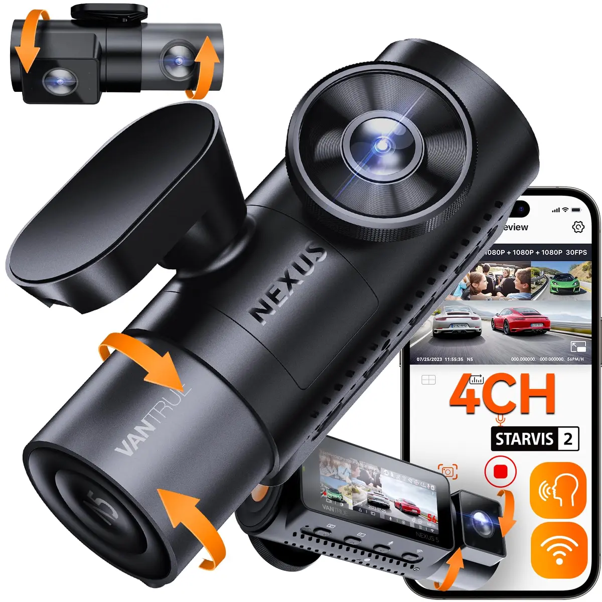 Vantrue N5 4 Channel WiFi Dash Cam 2.7K + 1080P Four Lens | 360° Coverage, Night Vision, GPS, 512GB Support - main product image