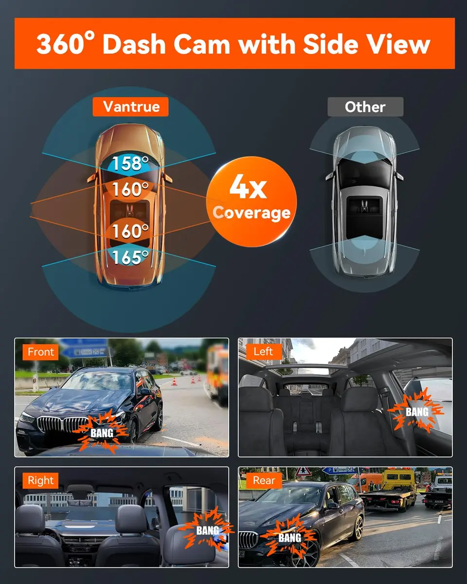Vantrue N5 4 Channel WiFi Dash Cam 2.7K + 1080P Four Lens | 360° Coverage, Night Vision, GPS, 512GB Support - view 4