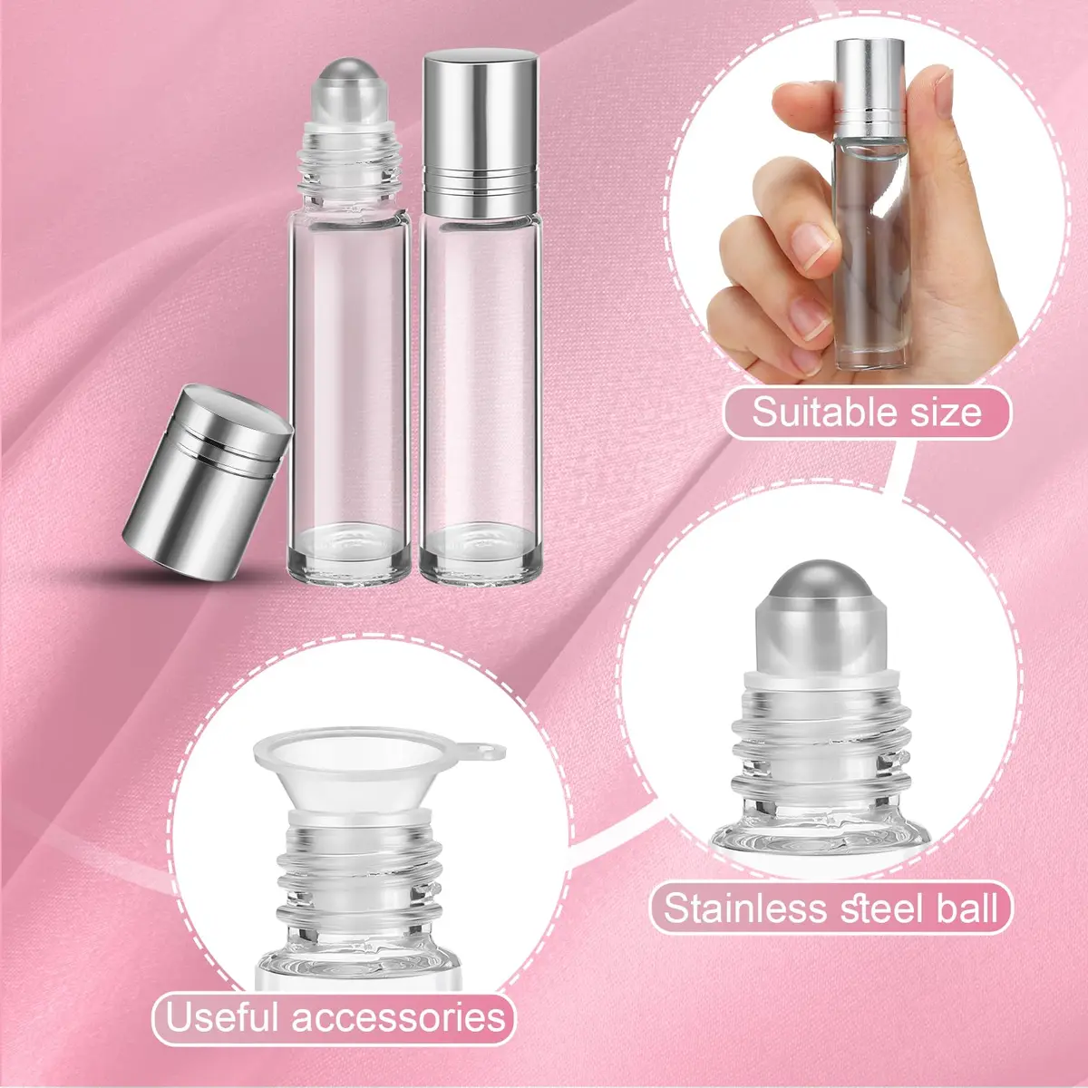 Sumind 150 Pcs Glass Essential Oil Roller Bottles 10 ml | Leakproof, Reusable, Travel Friendly - view 3