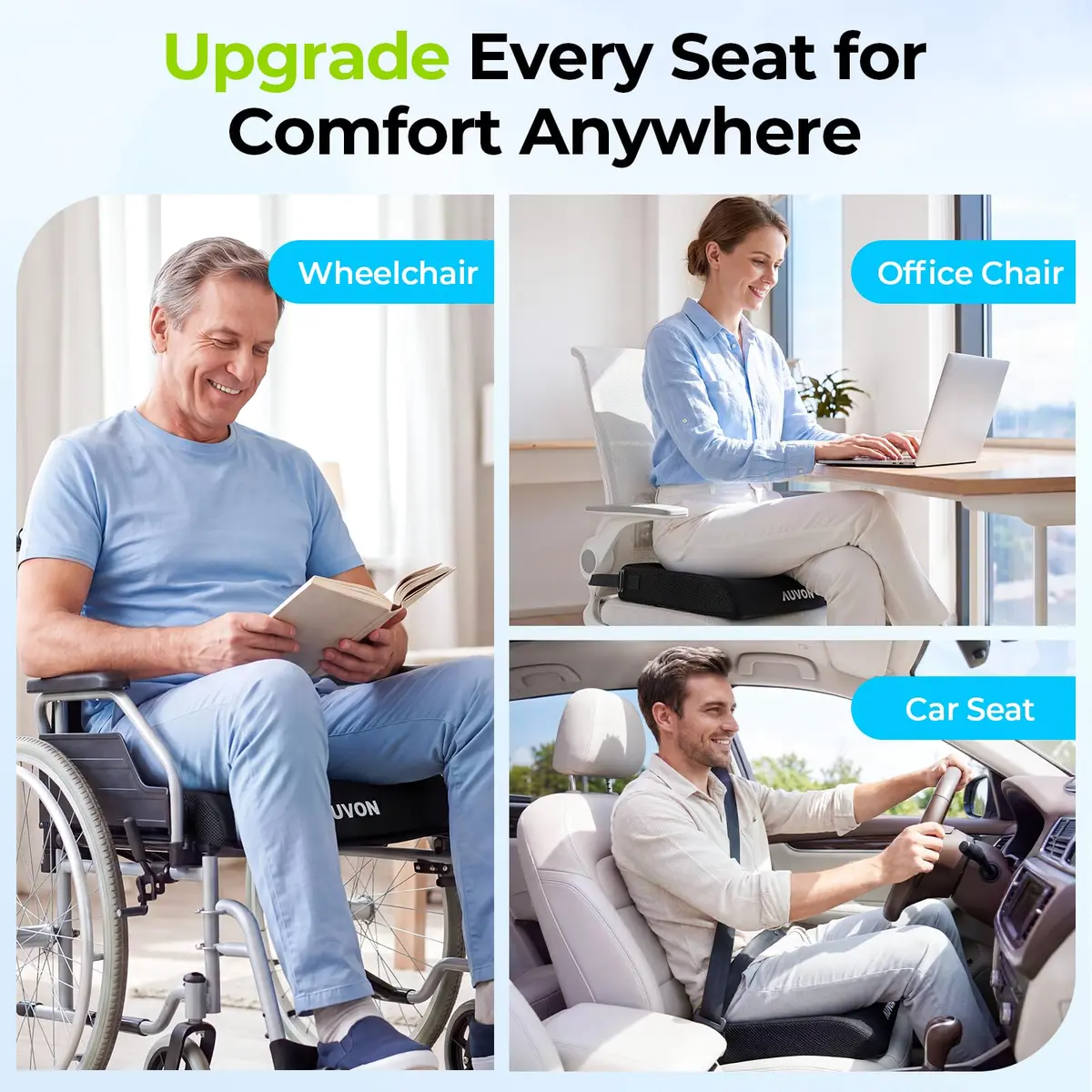 AUVON Gel Wheelchair Seat Cushion XL (43.18 cm x 38.1 cm x 7.62 cm) | Pressure Relief for Back Pain - view 9