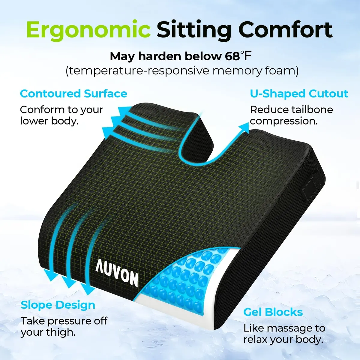 AUVON Gel Wheelchair Seat Cushion XL (43.18 cm x 38.1 cm x 7.62 cm) | Pressure Relief for Back Pain - view 3