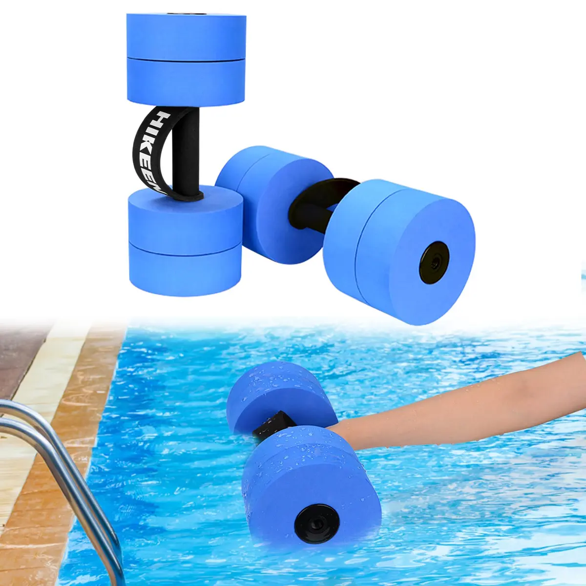 Hikeen Aquatic Exercise Dumbbells Short 2 EVA Blue | Water Resistance Workout for Pool Aerobics & Rehab - main product image