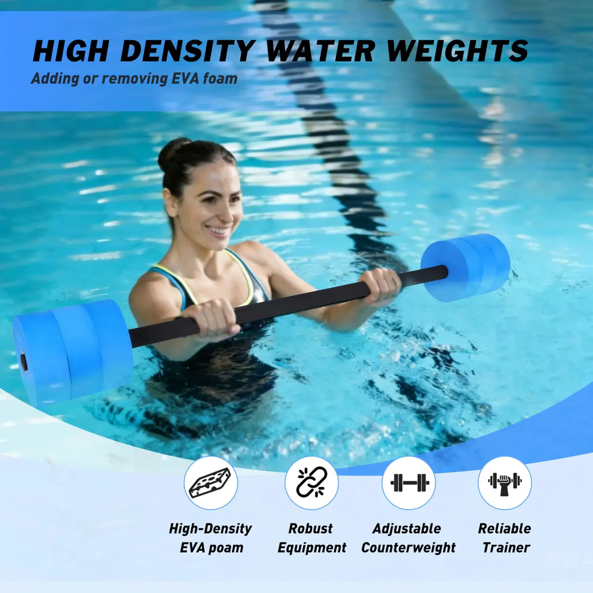 Hikeen Aquatic Exercise Dumbbells Blue Long Barbell | Water Aerobics Pool Resistance - view 6