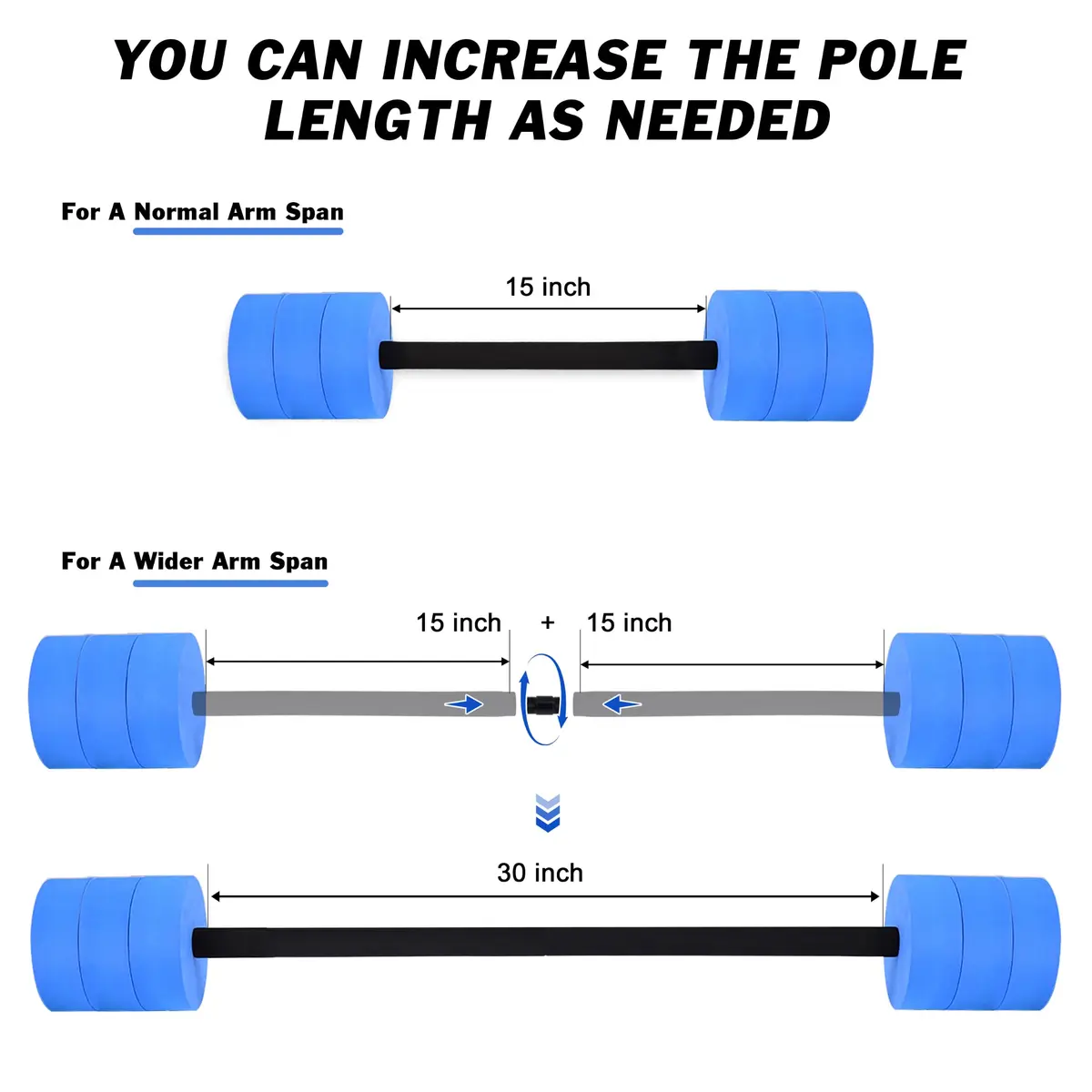 Hikeen Aquatic Exercise Dumbbells Blue Long Barbell | Water Aerobics Pool Resistance - view 7