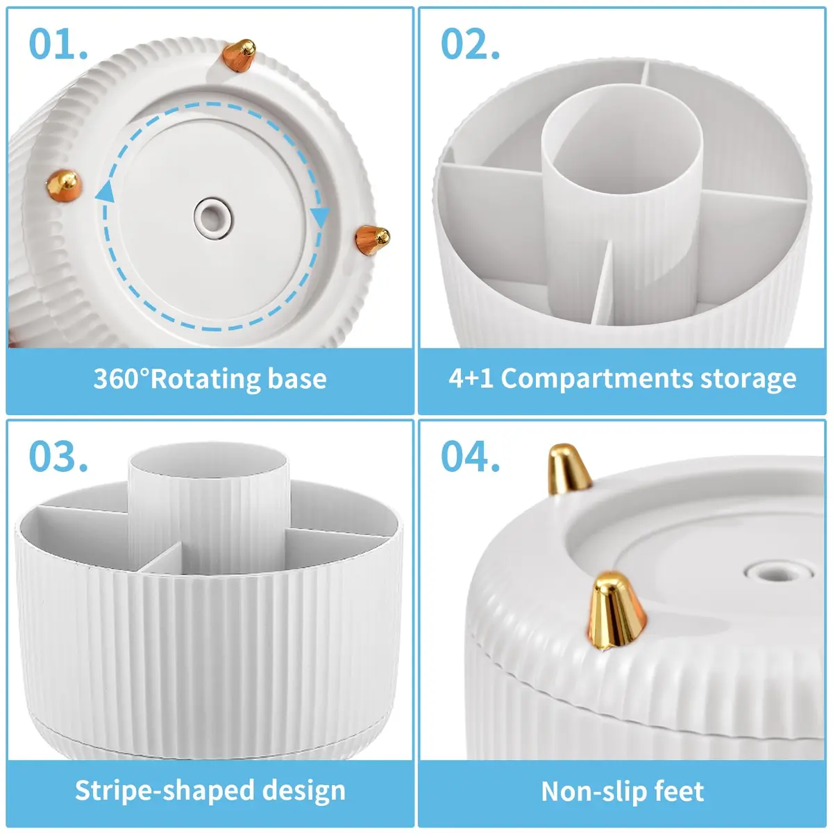 Marbrasse Rotating Desk Organizer White 15.5cm (6.1in) | 5 Compartments for Office, Home, Crafts - view 4