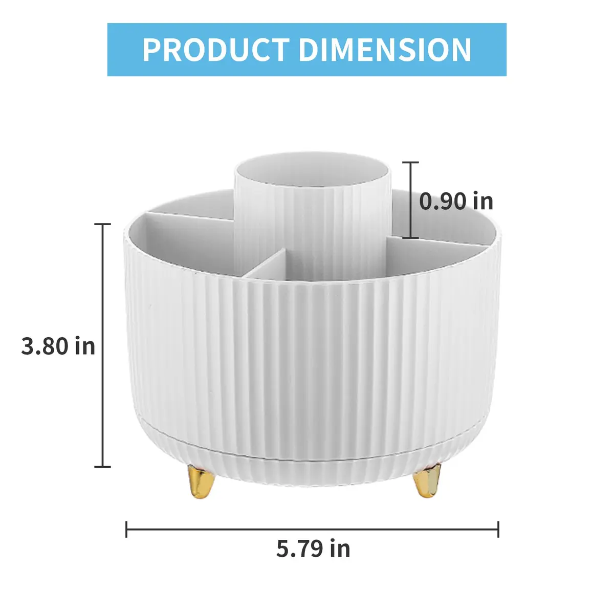 Marbrasse Rotating Desk Organizer White 15.5cm (6.1in) | 5 Compartments for Office, Home, Crafts - view 5