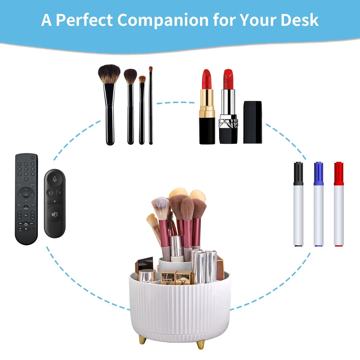 Marbrasse Rotating Desk Organizer White 15.5cm (6.1in) | 5 Compartments for Office, Home, Crafts - view 6