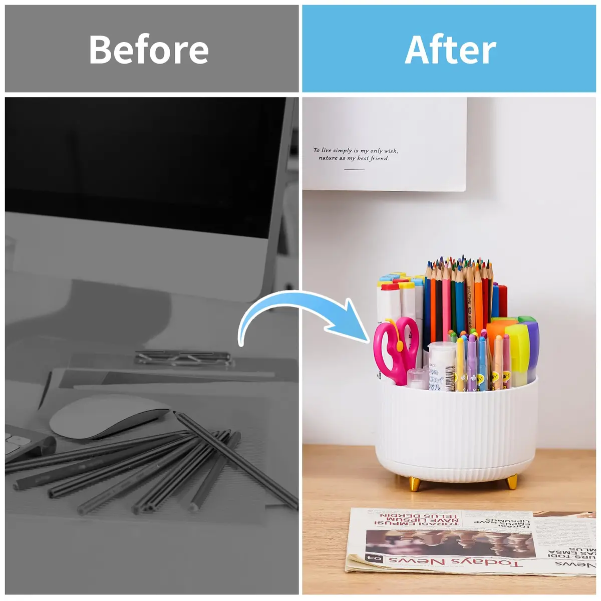 Marbrasse Rotating Desk Organizer White 15.5cm (6.1in) | 5 Compartments for Office, Home, Crafts - view 7