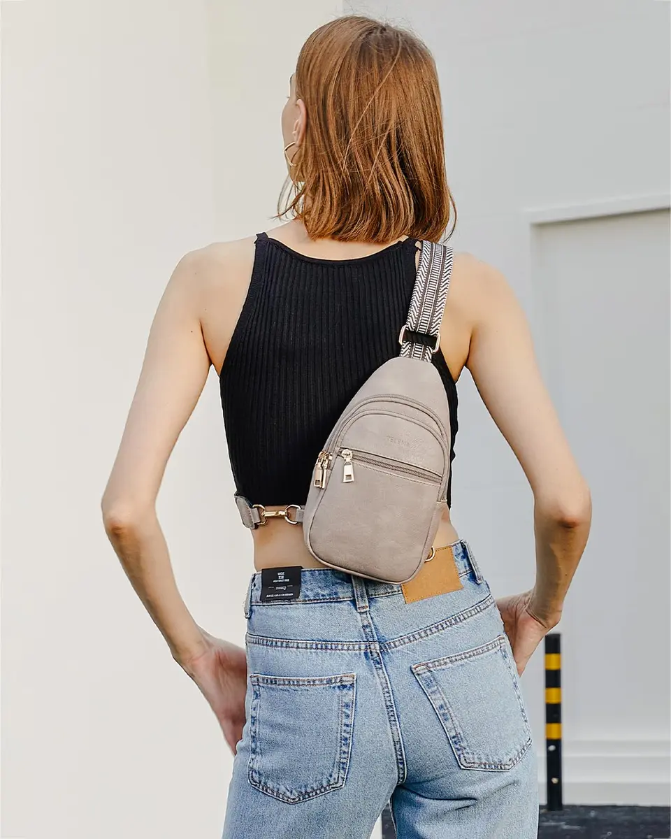 Telena Leather Sling Bag for Women Crossbody Adjustable Strap Cloud Grey | Hands-Free Fashion - view 2