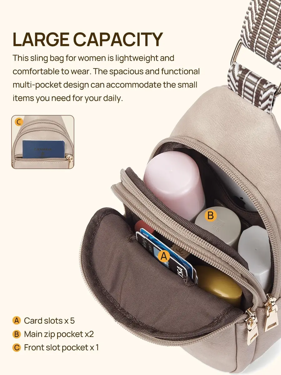 Telena Leather Sling Bag for Women Crossbody Adjustable Strap Cloud Grey | Hands-Free Fashion - view 3