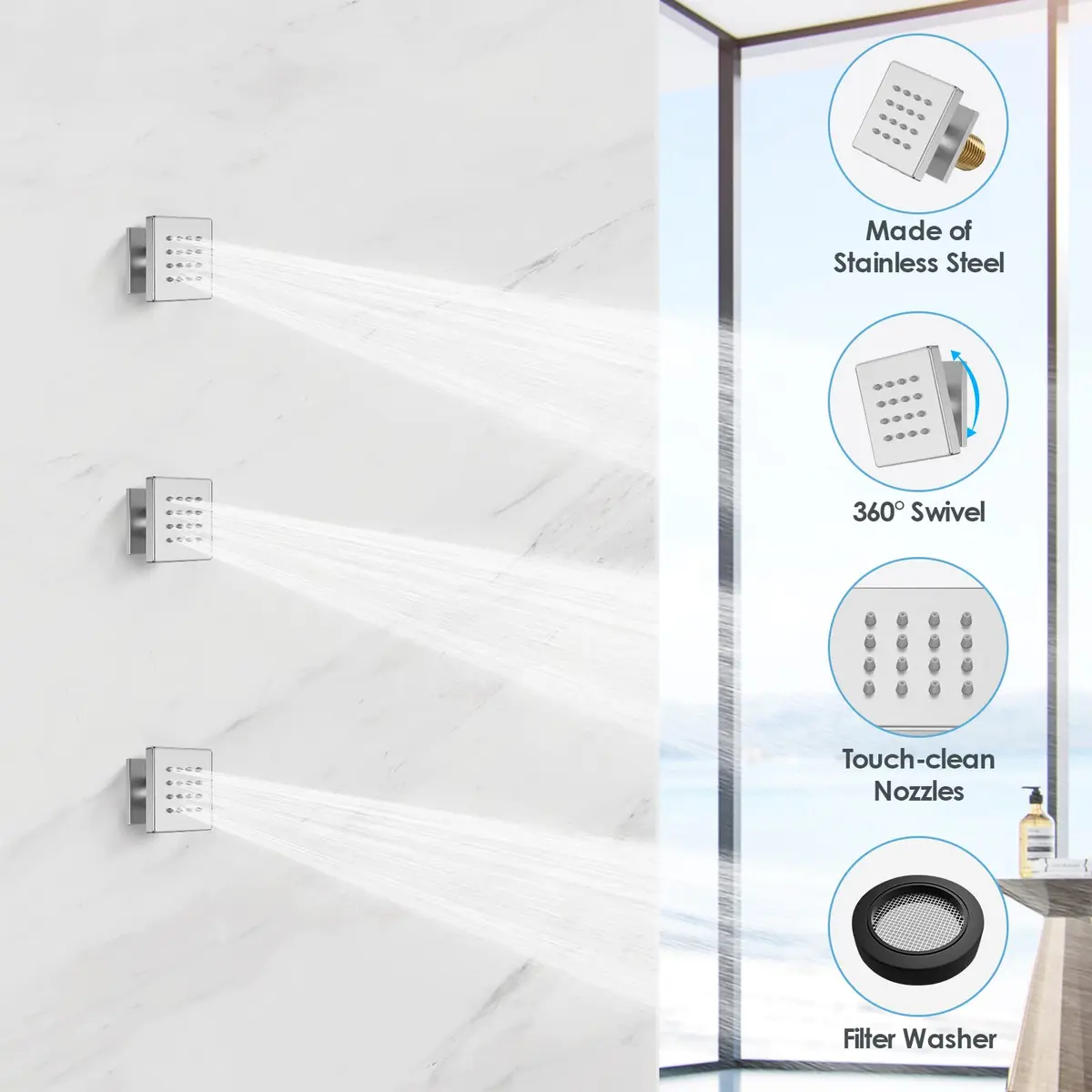 EVERSTEIN Shower System with Body Jets | 12 Inch Rain Mixer Set | Brushed Nickel - view 6