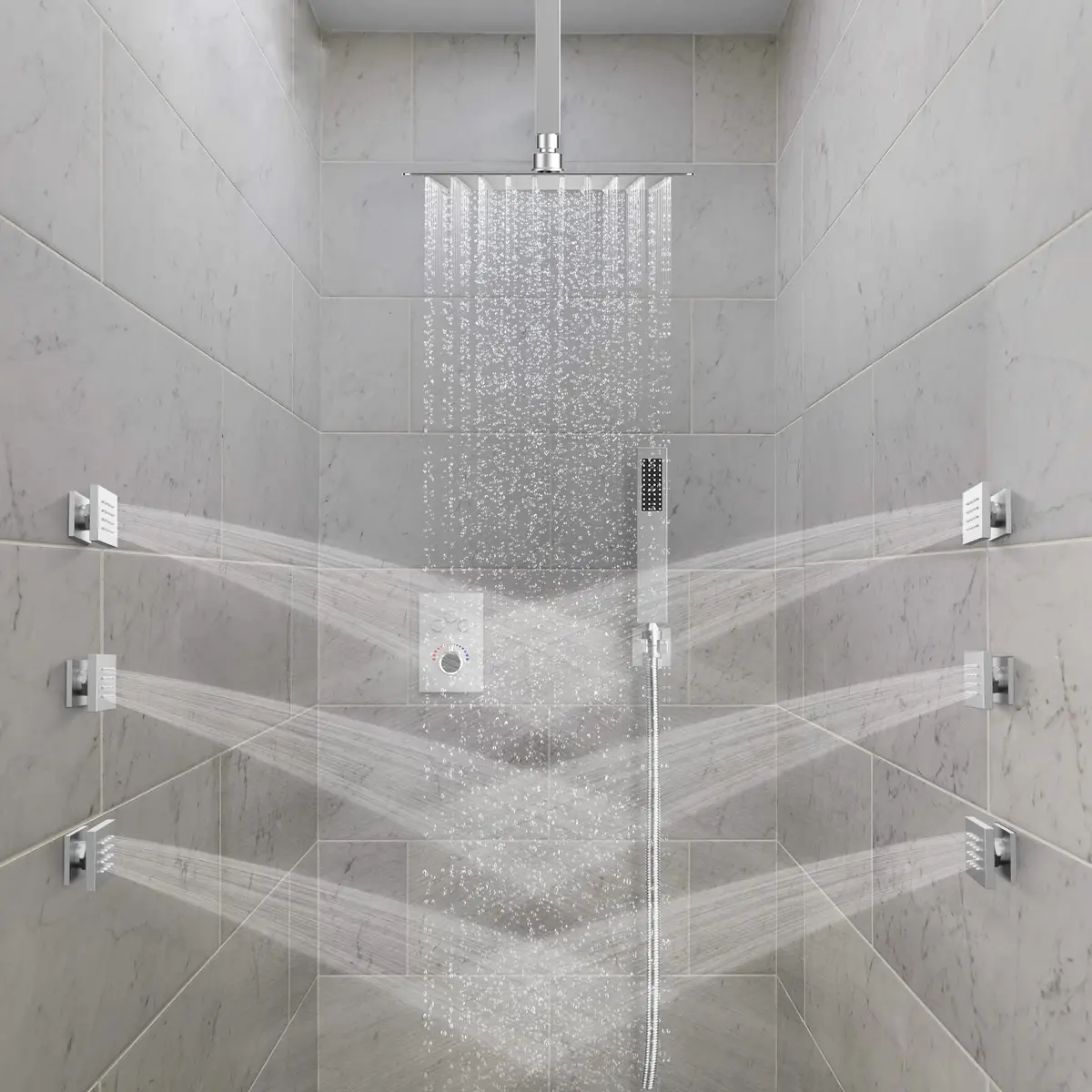 EVERSTEIN Shower System with Body Jets | 12 Inch Rain Mixer Set | Brushed Nickel - view 9