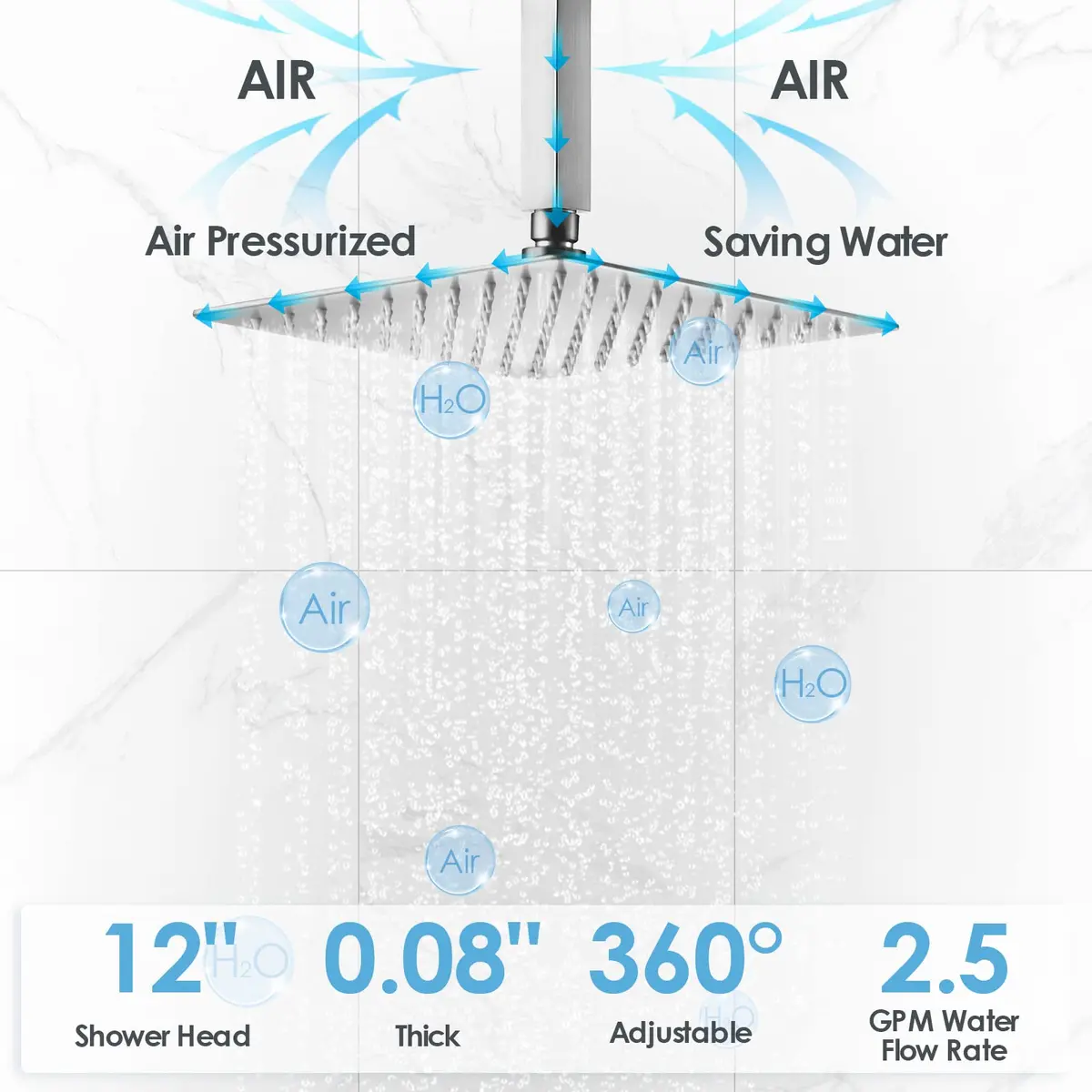 EVERSTEIN Shower System with Body Jets | 12 Inch Rain Mixer Set | Brushed Nickel - view 4