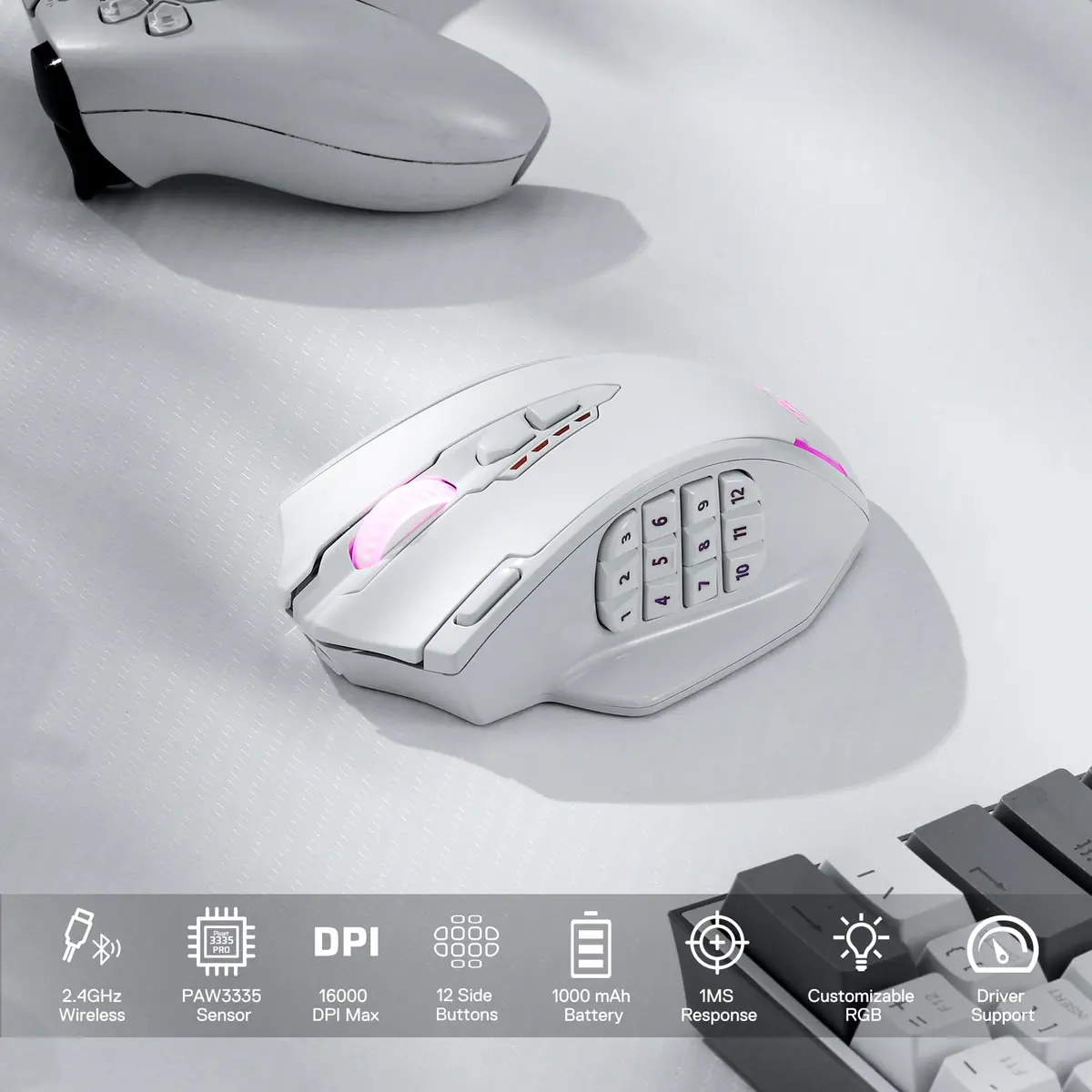 Redragon M913 Impact Elite Wireless RGB MMO Gaming Mouse 16000 DPI | Pixart 3335 Optical Sensor - view 2