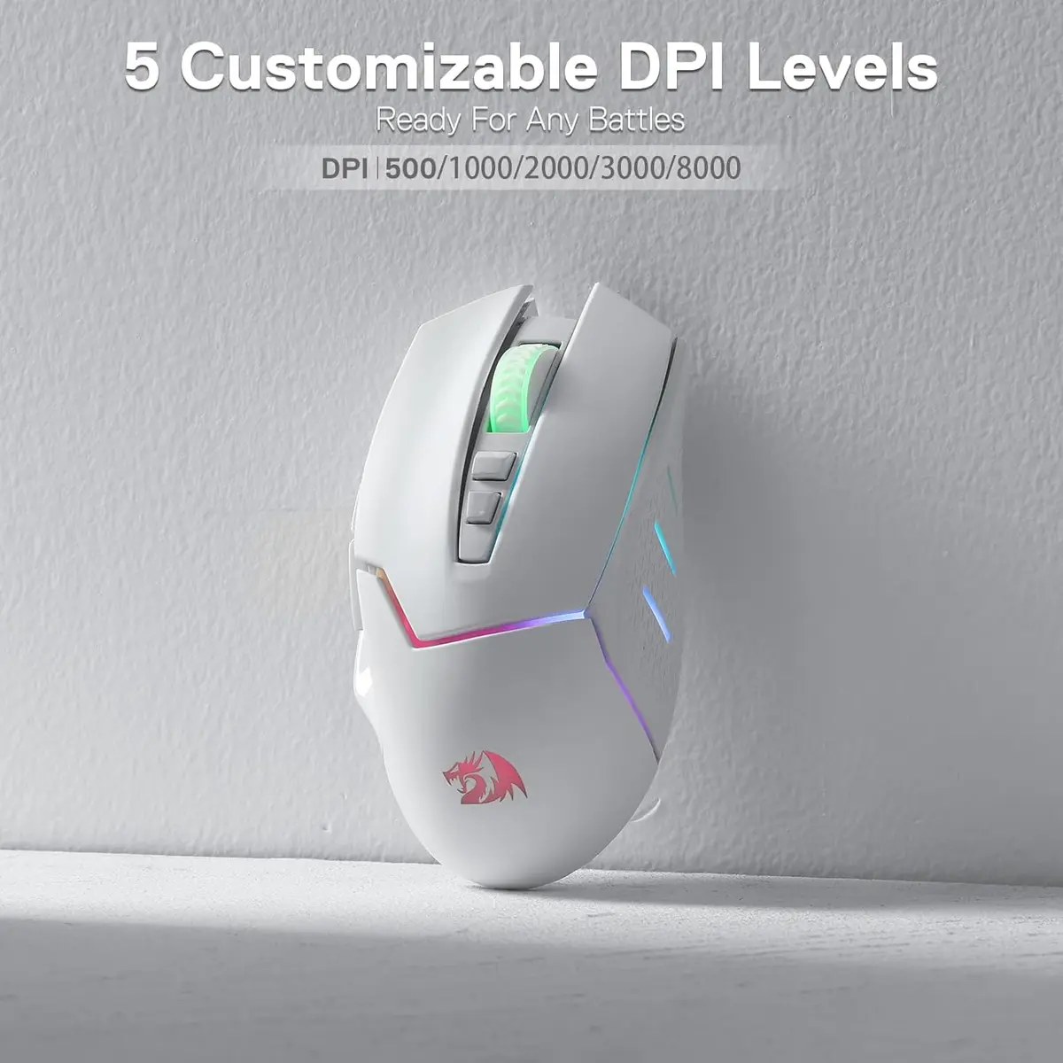 Redragon M690 PRO Wireless Gaming Mouse 8000 DPI White | Ergonomic PC/Mac Gamer Mouse - view 5