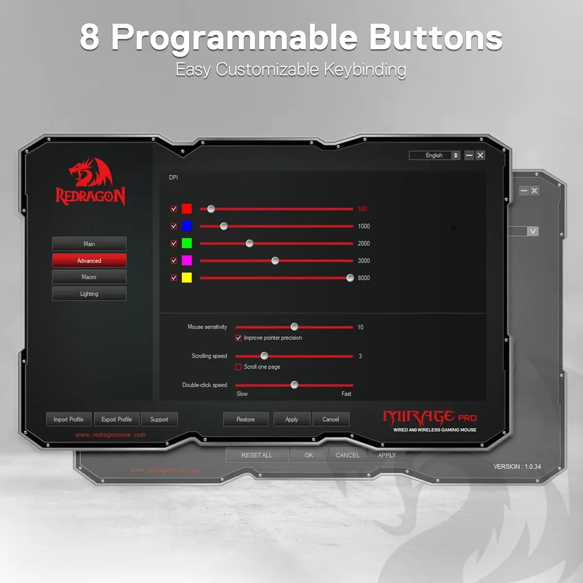 Redragon M690 PRO Wireless Gaming Mouse 8000 DPI White | Ergonomic PC/Mac Gamer Mouse - view 7