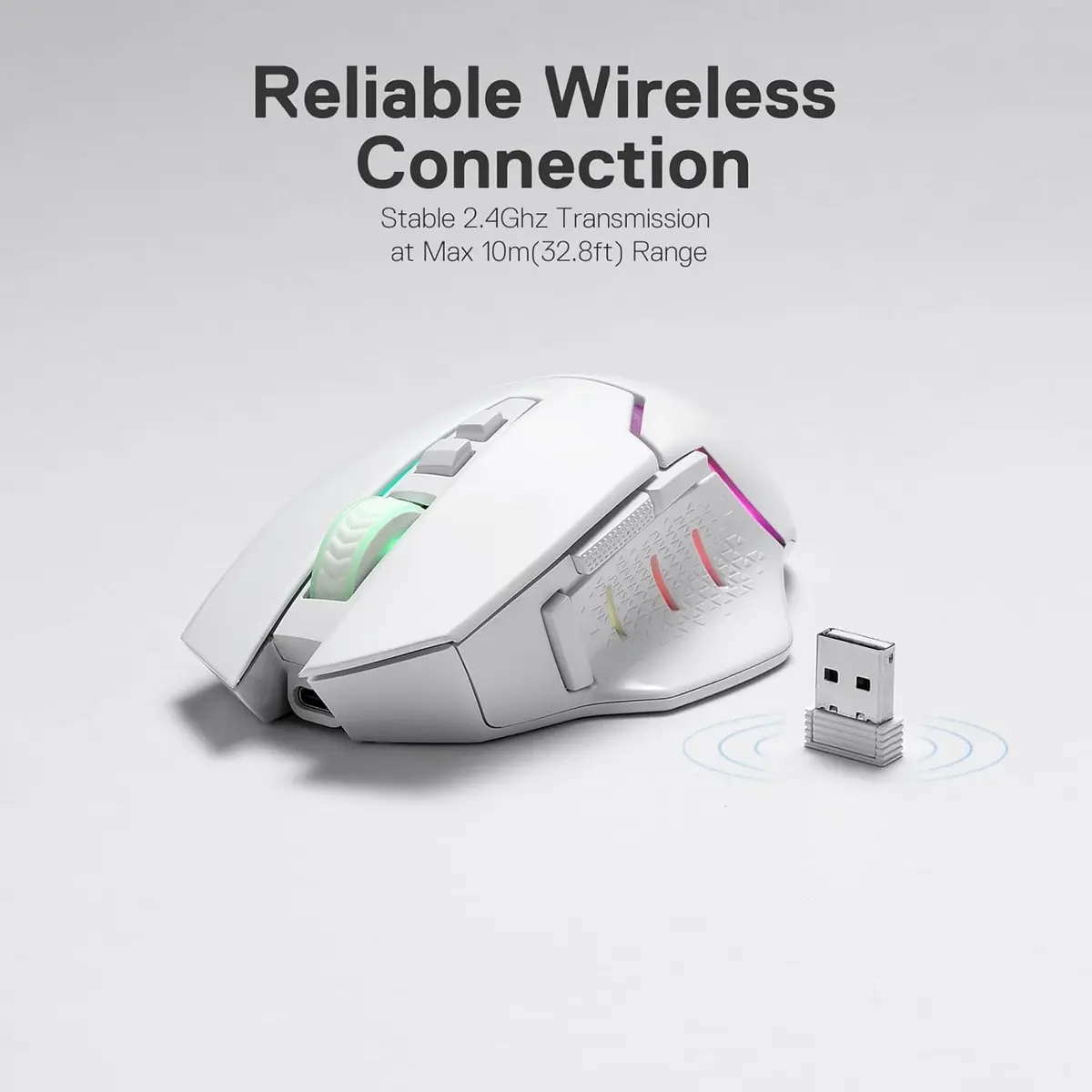 Redragon M690 PRO Wireless Gaming Mouse 8000 DPI White | Ergonomic PC/Mac Gamer Mouse - view 4