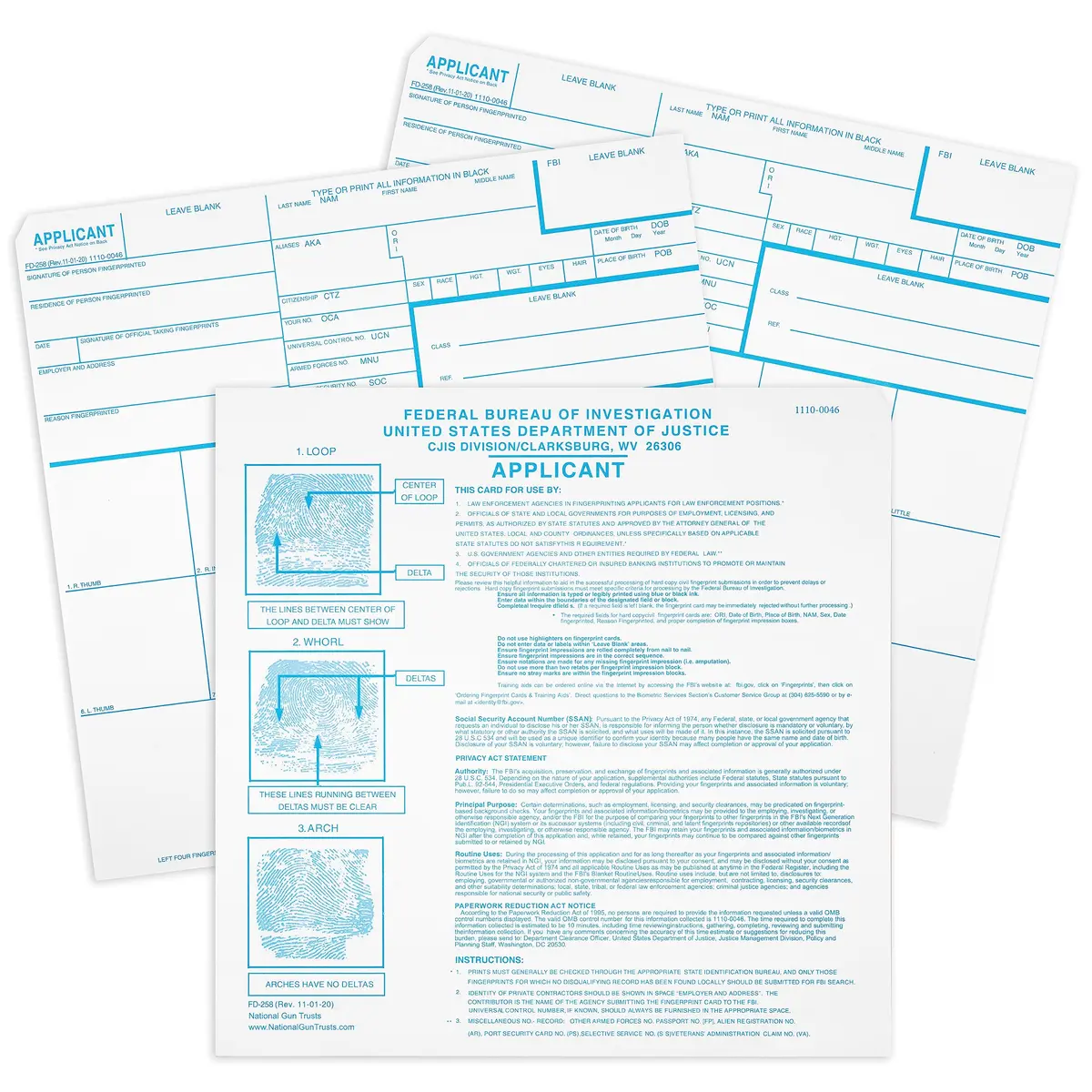 NATIONAL GUN TRUSTS FD-258 Fingerprint Cards 8 x 8 inches | Made in USA, 3 Pack, Heavy Card Stock - view 2