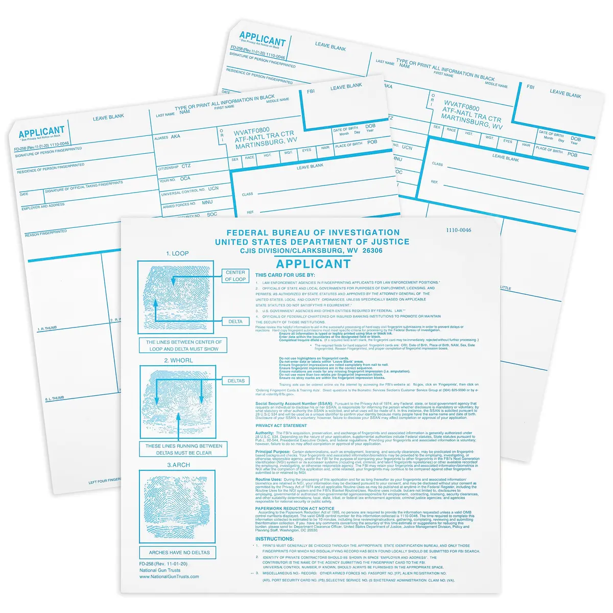 NATIONAL GUN TRUSTS FD-258 Fingerprint Cards 8'' x 8'' | Made in USA, 3 Pack, Version 11-1-20 - view 2