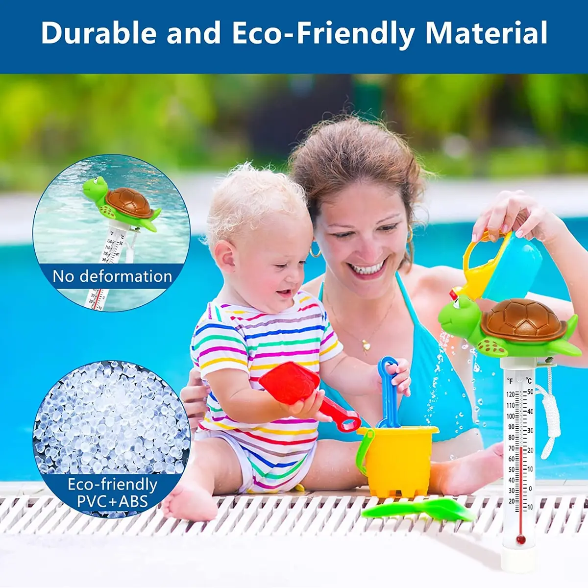Unipool Floating Pool Thermometer Turtle Style with String | Large Display, Fahrenheit & Celsius, Shatter Resistant - view 5