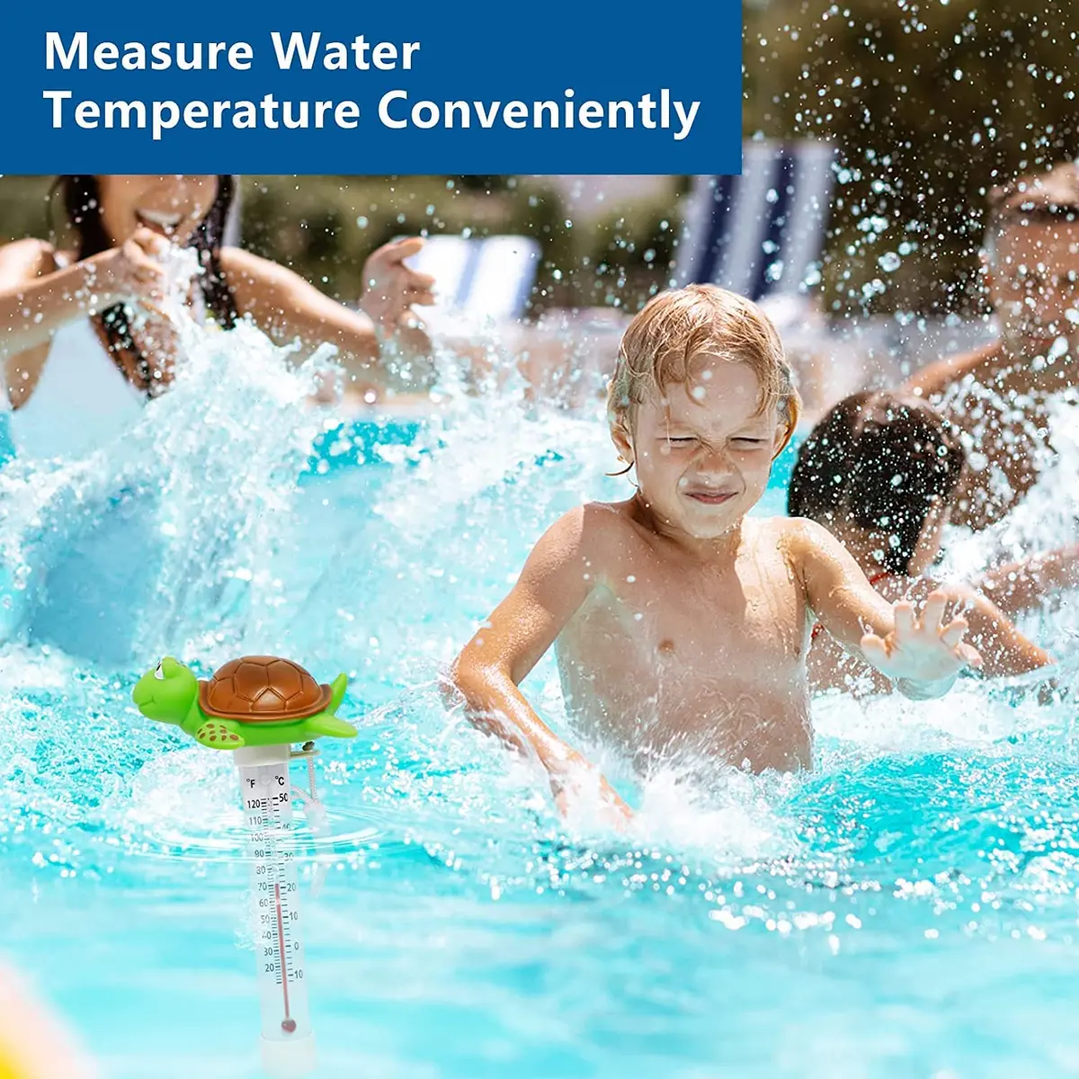 Unipool Floating Pool Thermometer Turtle Style with String | Large Display, Fahrenheit & Celsius, Shatter Resistant - view 6