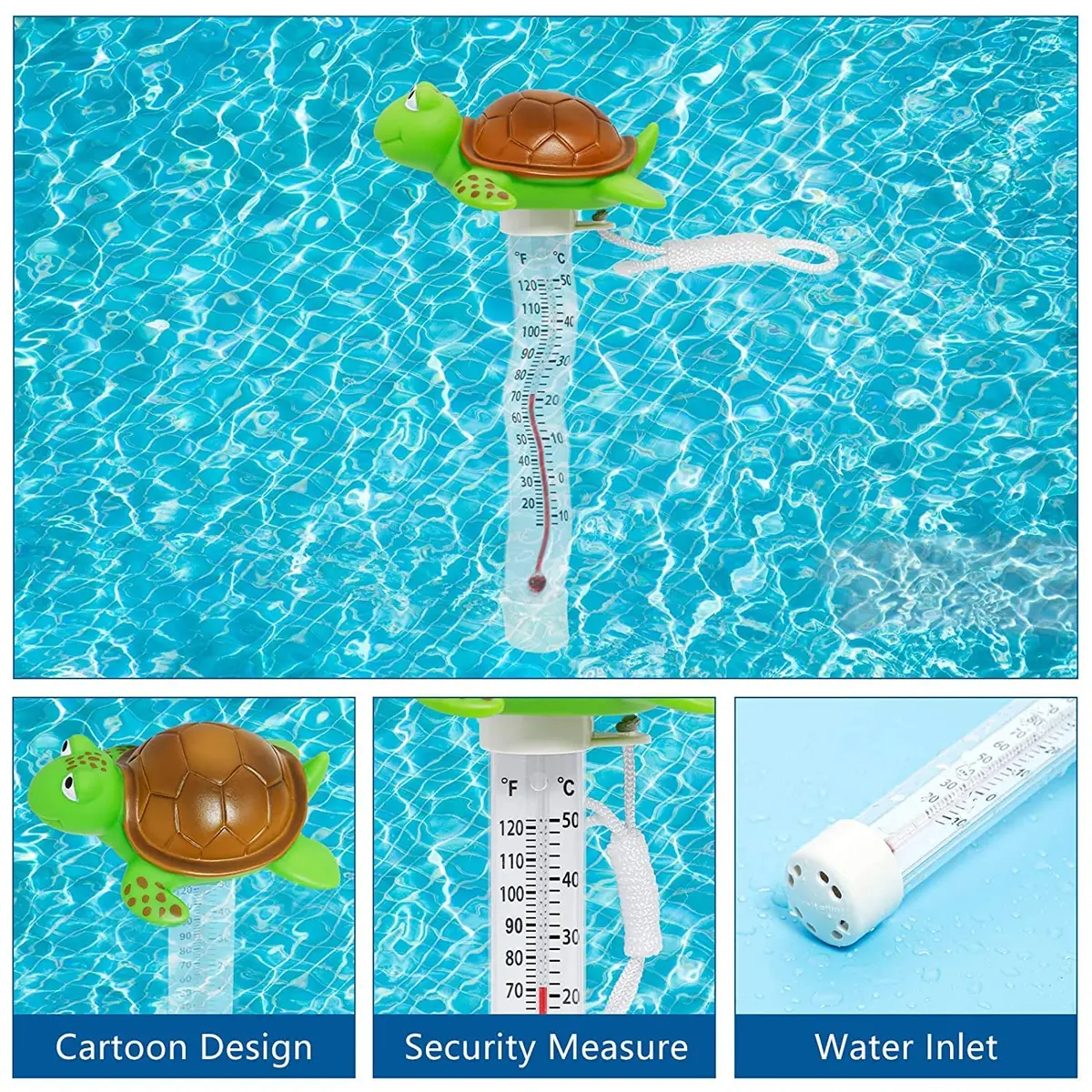 Unipool Floating Pool Thermometer Turtle Style with String | Large Display, Fahrenheit & Celsius, Shatter Resistant - view 3