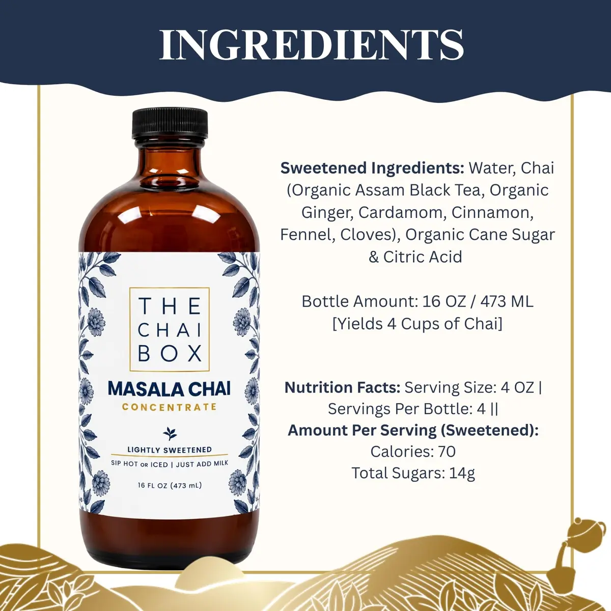 The Chai Box Sweetened Chai Concentrate 16 oz | Vegan & Gluten Free | Small Batch Indian-Inspired Flavour - view 3