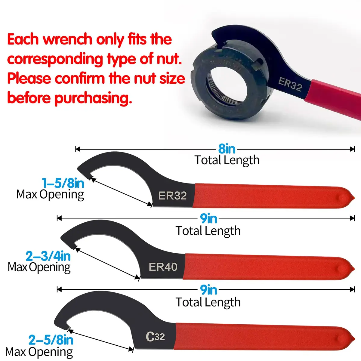 Mdvora 6pcs Coilover Spanner Wrench Set, C-Shape Shock Hook Wrench Tools | Durable Alloy Steel & Rubber Handle - view 3