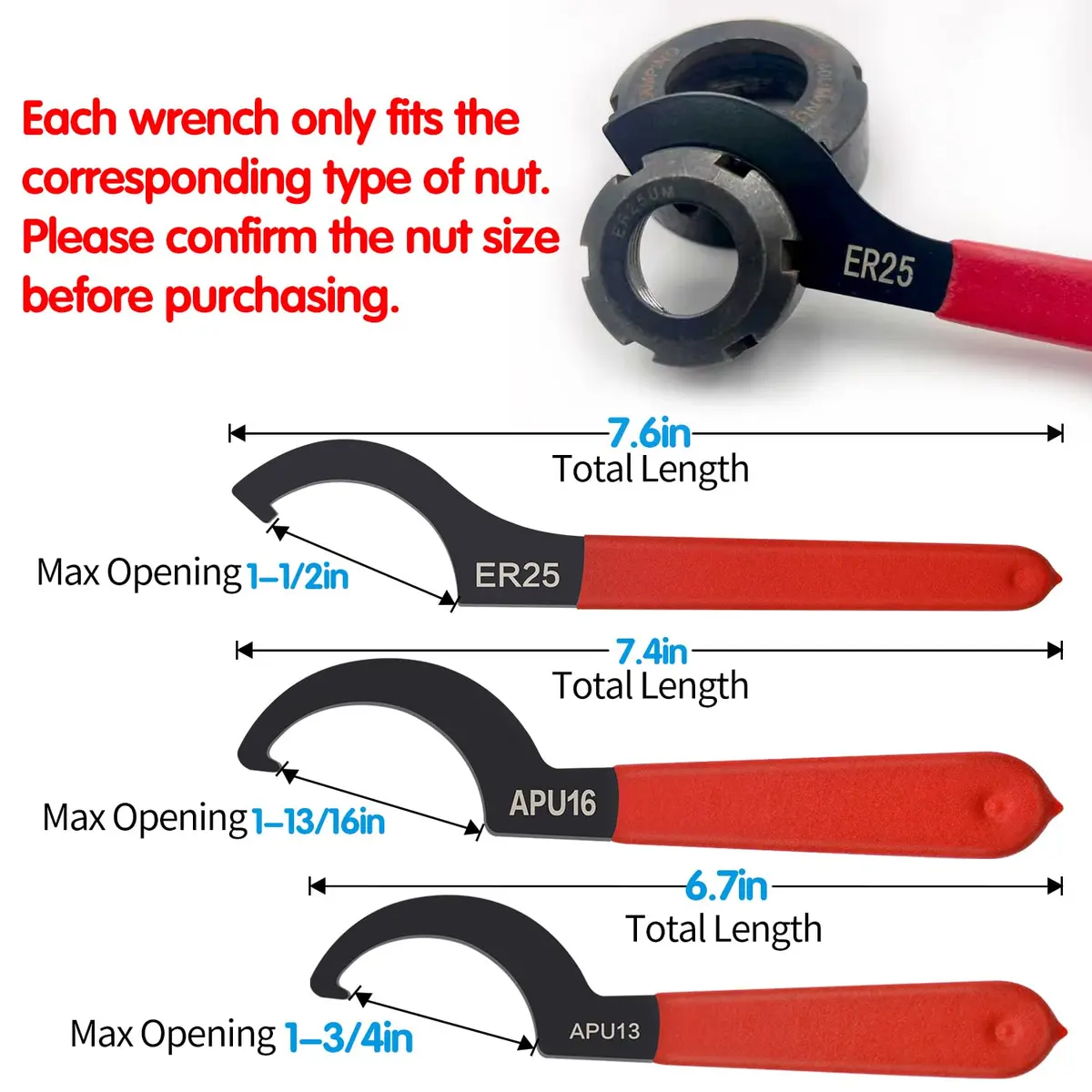 Mdvora 6pcs Coilover Spanner Wrench Set, C-Shape Shock Hook Wrench Tools | Durable Alloy Steel & Rubber Handle - view 4