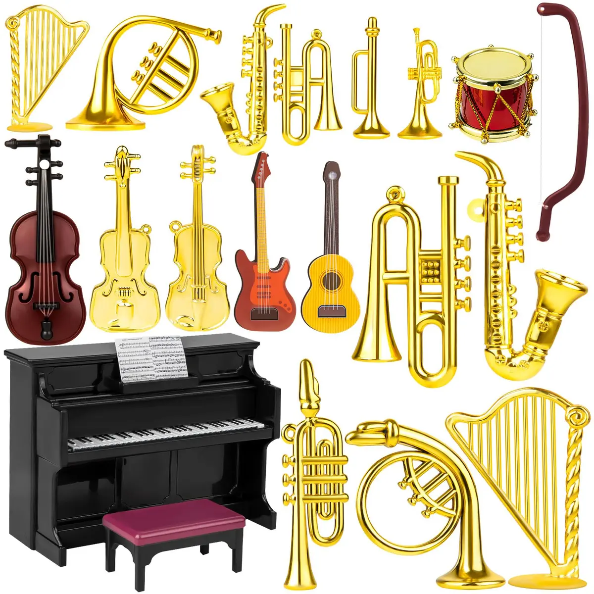 FFNIU Dollhouse Musical Instruments Miniature Violin Guitar Piano Drum Trumpet | 12 Scale Dollhouse Accessory - main product image