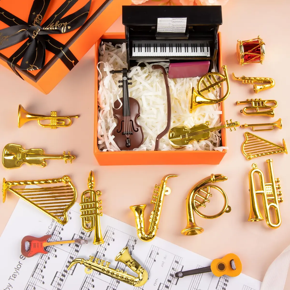 FFNIU Dollhouse Musical Instruments Miniature Violin Guitar Piano Drum Trumpet | 12 Scale Dollhouse Accessory - view 5
