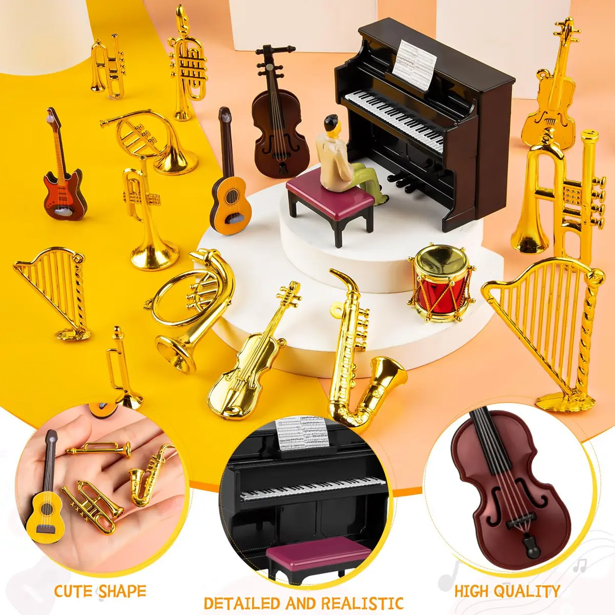 FFNIU Dollhouse Musical Instruments Miniature Violin Guitar Piano Drum Trumpet | 12 Scale Dollhouse Accessory - view 2