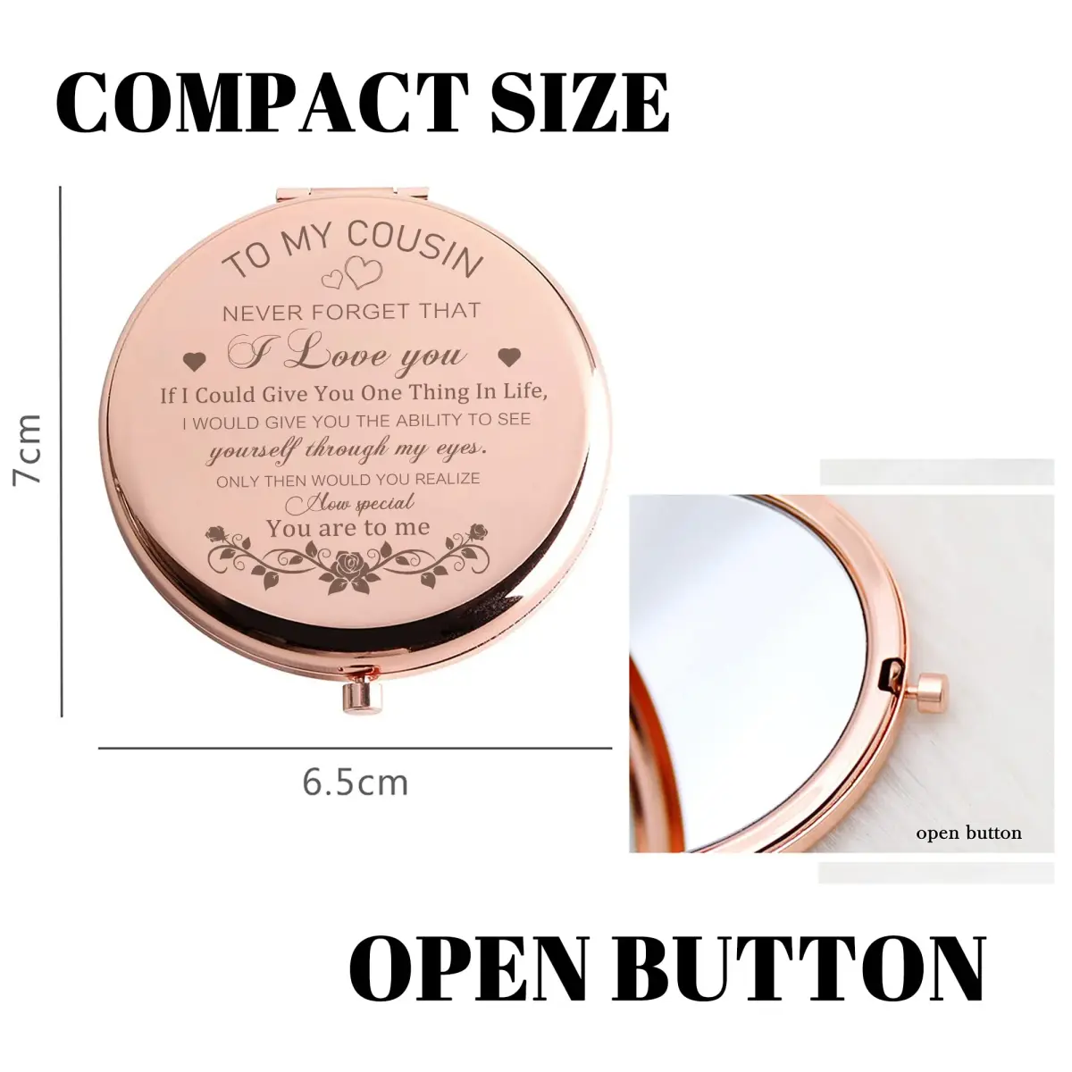 GAOLZIUY Rose Gold Compact Mirror | 7 cm (2.8"L x 2.6"W) Double-Sided Makeup Mirror - view 5