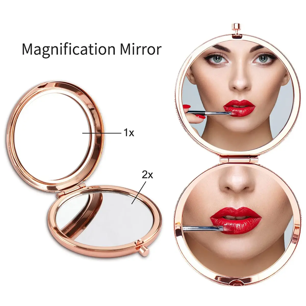 GAOLZIUY Rose Gold Compact Mirror | 7 cm (2.8"L x 2.6"W) Double-Sided Makeup Mirror - view 7