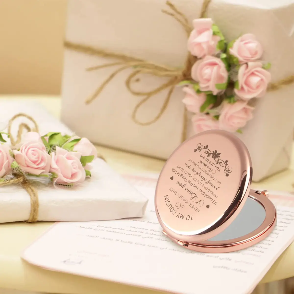 GAOLZIUY Rose Gold Compact Mirror | 7 cm (2.8"L x 2.6"W) Double-Sided Makeup Mirror - view 8