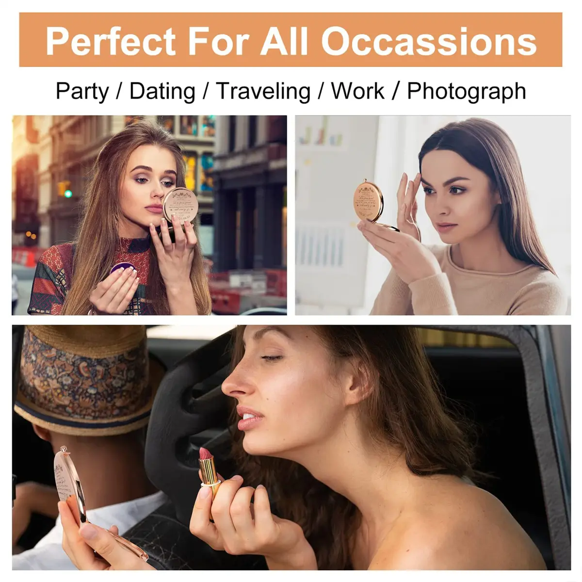 GAOLZIUY Rose Gold Compact Mirror | 7 cm (2.8"L x 2.6"W) Double-Sided Makeup Mirror - view 9