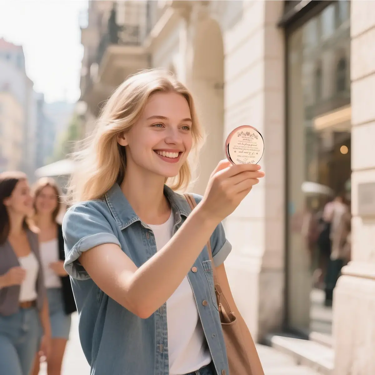 GAOLZIUY Rose Gold Compact Mirror | 7 cm (2.8"L x 2.6"W) Double-Sided Makeup Mirror - view 3
