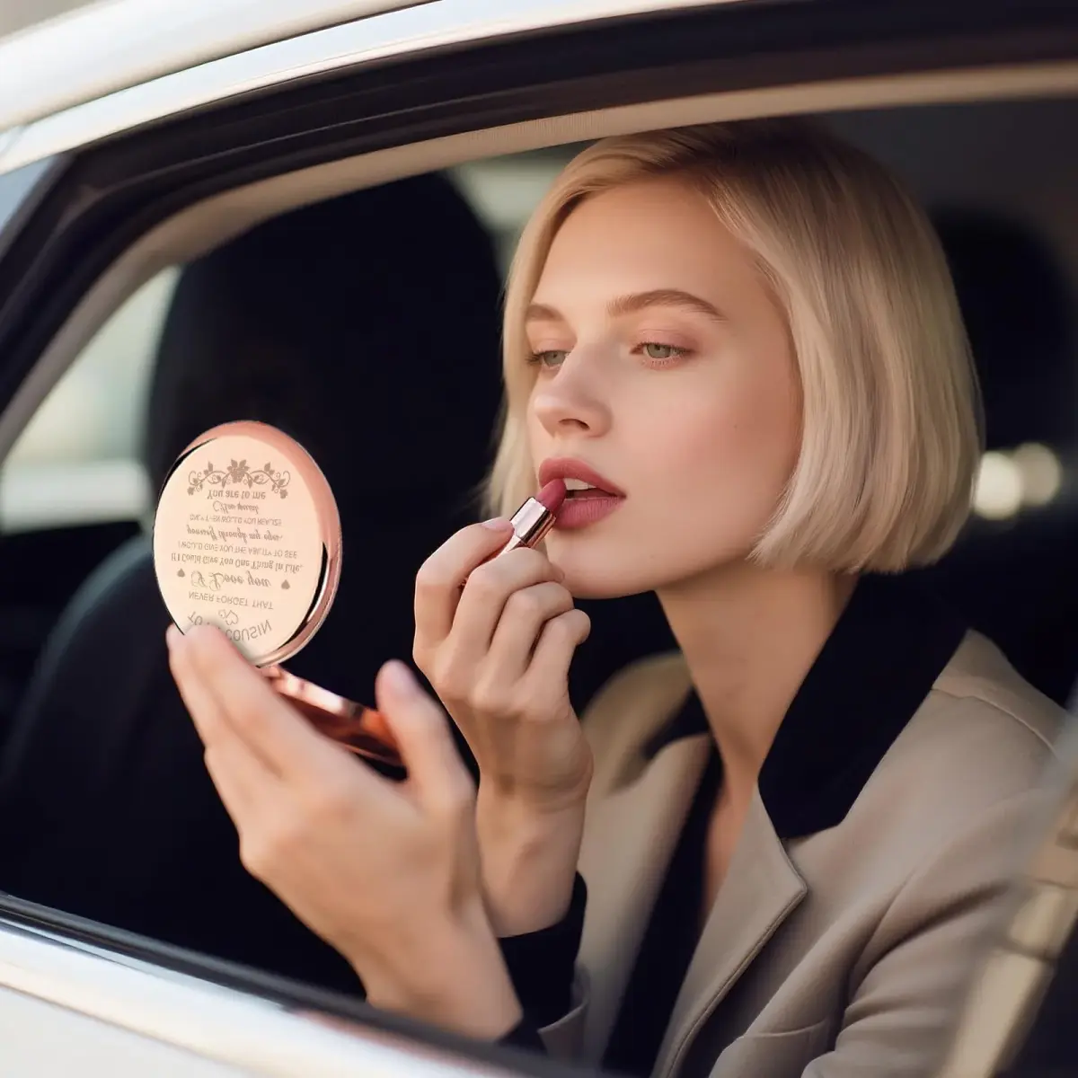 GAOLZIUY Rose Gold Compact Mirror | 7 cm (2.8"L x 2.6"W) Double-Sided Makeup Mirror - view 4