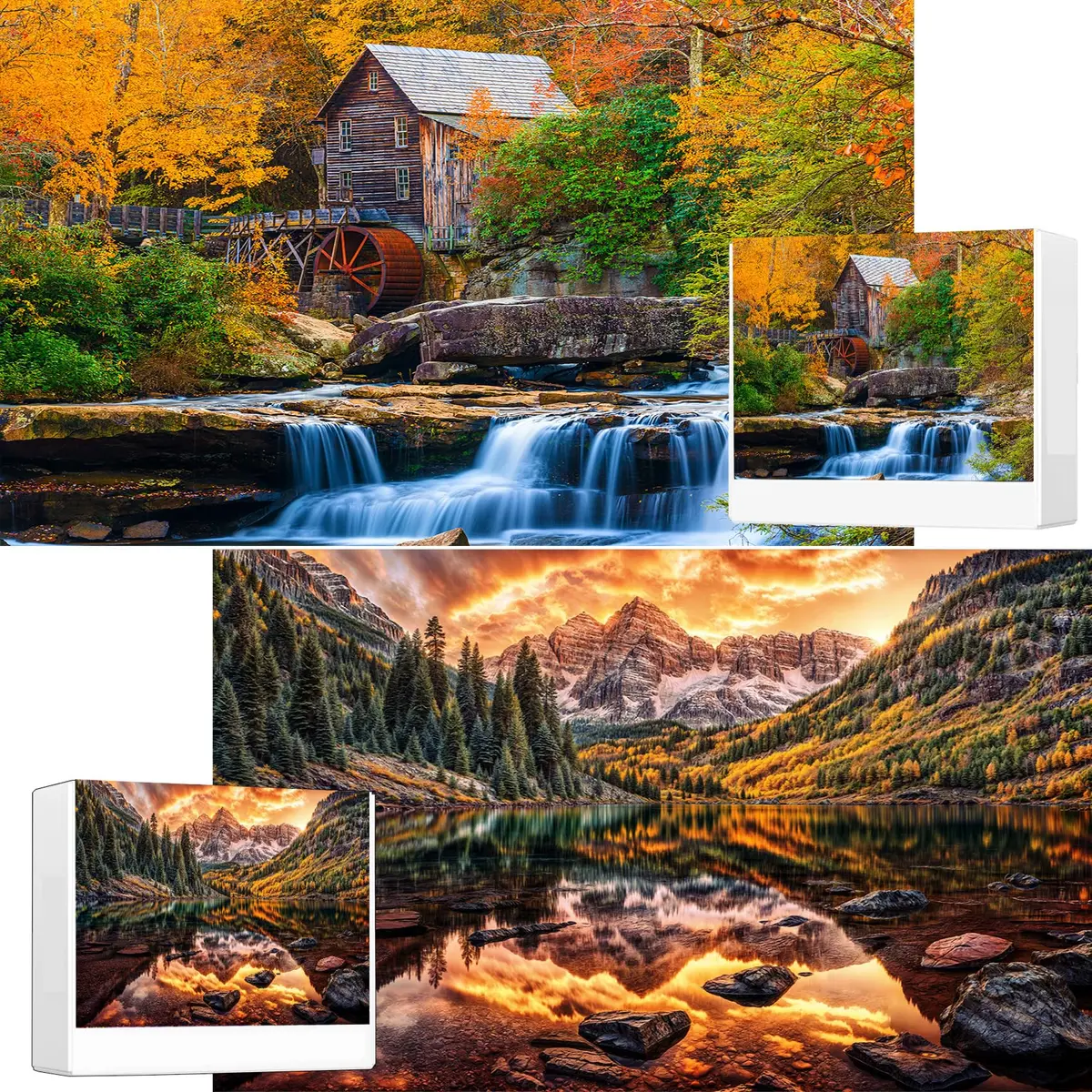 RECHIATO 2 Pack Fall 1000 Pieces Jigsaw Puzzles | Autumn Nature Scenic Challenge for Adults - main product image
