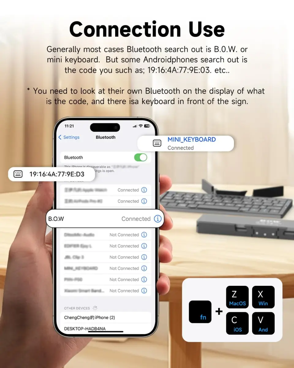 SIKAI CASE Foldable Bluetooth Keyboard with Magnetic Stand, 60-Key Mini Portable Wireless Keyboard | Quiet Scissor-Foot Keys - view 5