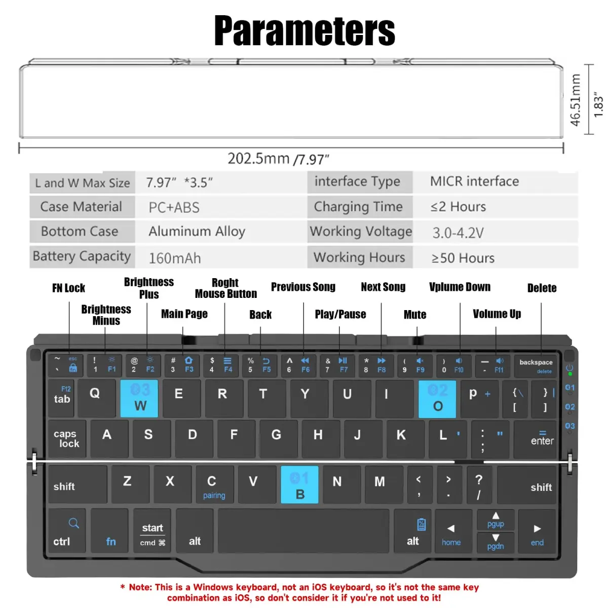 SIKAI CASE Foldable Bluetooth Keyboard with Magnetic Stand, 60-Key Mini Portable Wireless Keyboard | Quiet Scissor-Foot Keys - view 6